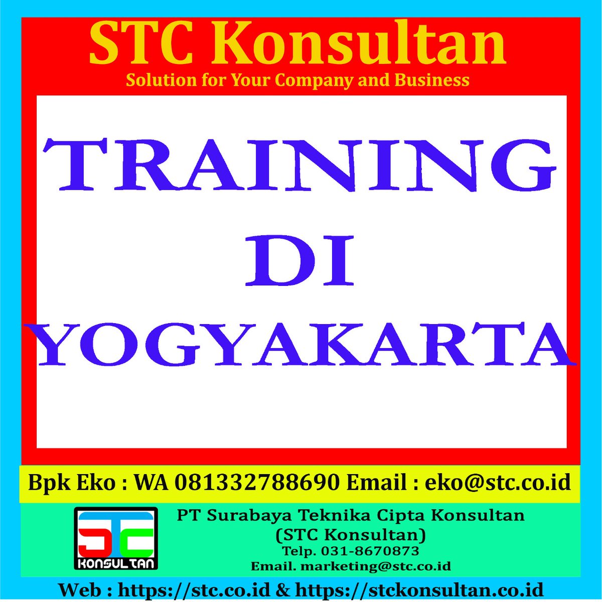 ekotraining's tweet photo. TRAINING DI YOGYAKARTA
Melayani Public Training & In House Training Hub Bpk Eko 081332788690 & eko@stc.co.id /Chat: https://t.co/fGQChRZRYA
STC Konsultan
#TrainingDiYogyakarta #InfoTraining2020 #JadwalTraining2020 #STCKonsultan #Training #InhouseTraining #Pelatihan https://t.co/VbWmurQUAN