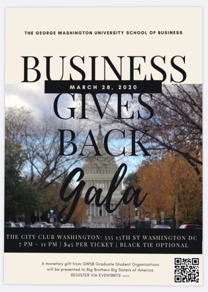Join us for a night of fun, dancing, and charity as we celebrate the GWSB MBA graduating class! A sophisticated affair at the City Club Washington DC! Black tie optional. Bring a friend!!