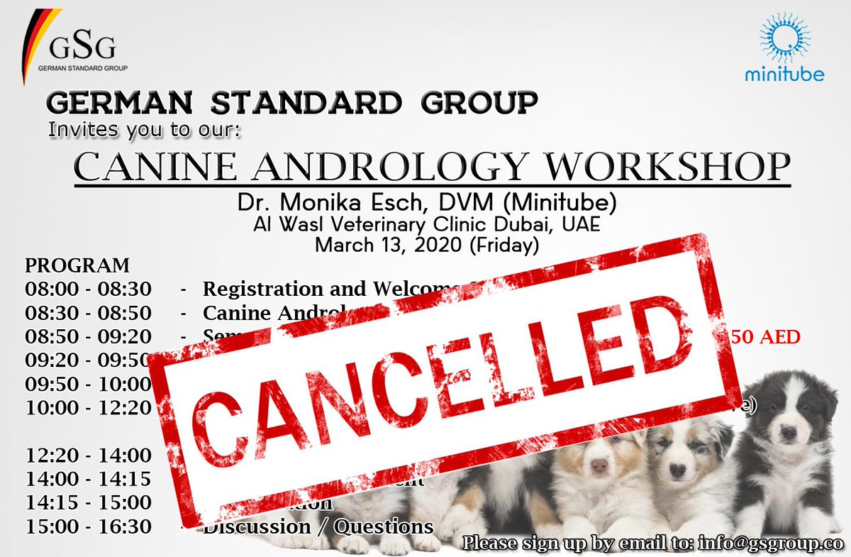 GSGroupco's tweet photo. Please be advised that our Canine Workshop is cancelled due to current global health risk situation. We will inform you in any rescheduling or other incoming GSG symposium in nearest time. Many thanks...

#GermanStandardGroup
#PuttingPerfectionIntoPractice https://t.co/15Y1vsSudP