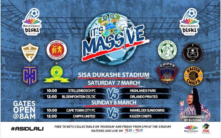 ChippaUnitedFC's tweet photo. It's a massive weekend of football at the Sisa Dukashe Stadium.
We taken on @KaizerChiefs in the last game of the weekend at 12:00.
Get your free ticket at the stadium from 1PM today and tomorrow.
#Asidlali
#MultiChoiceDiskiChallenge
#PrideOfEasternCape
#AyeyeChilliboysAyeye https://t.co/MXib5f36Nr
