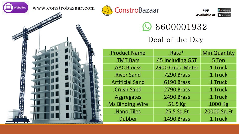 sshruti_11's tweet photo. Looking to buy building construction material. Here we have some Deal of the Day for You !!!

For details please visit https://t.co/0J8yGMhb95

or call us at 8600001932

#buildingmaterials #materials #sand #tiles #blocks #bricks #tile #buildingdesign #flooring #details #building https://t.co/hc3ETiFrcH