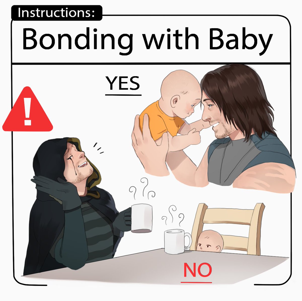 deepdreamdust's tweet image. Good dads vs not so good dads, Based off that baby instruction meme