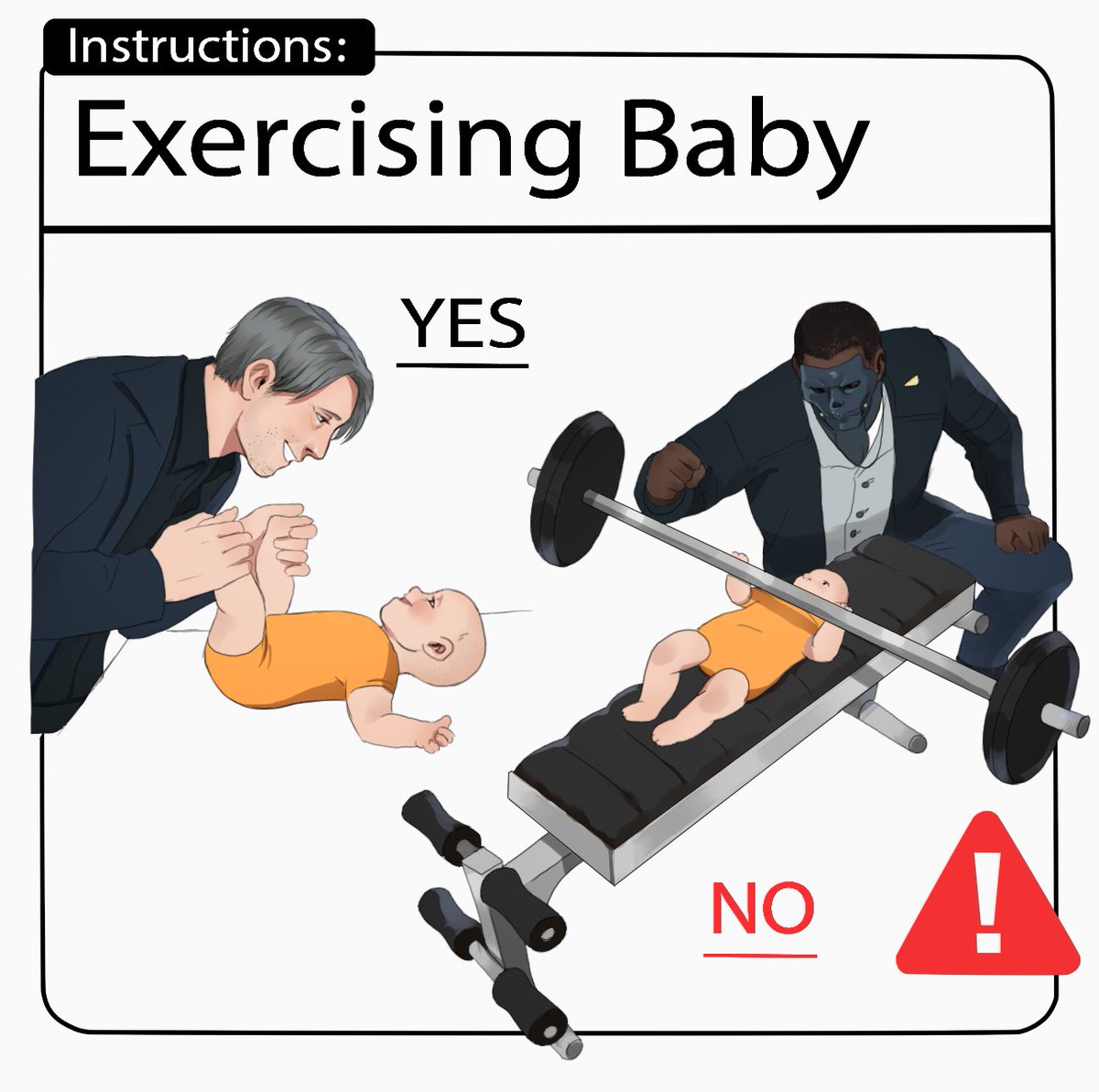 deepdreamdust's tweet image. Good dads vs not so good dads, Based off that baby instruction meme