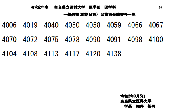 Medi Up メディアップ 年度医学部入試情報 奈良県立医科大学が 令和2年度医学部一般入学試験 前期日程 合格者を発表しました T Co 4sjjtndg3c