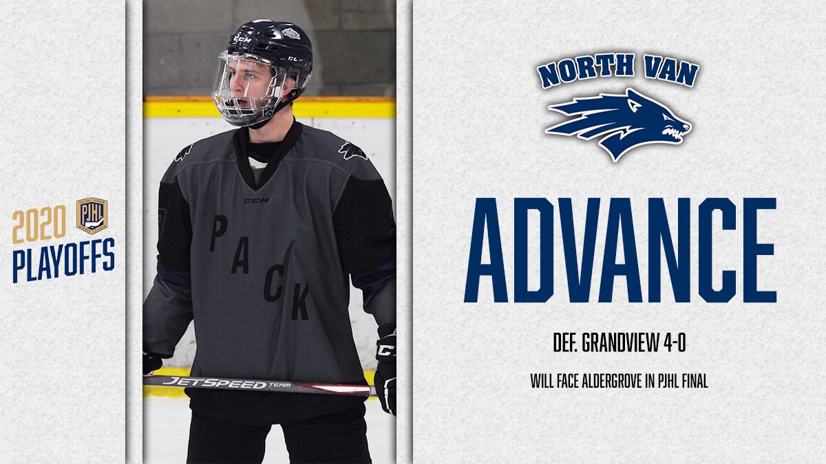 Pacific_Junior's tweet photo. With tonight’s 4-3 win over Grandview, the @northvanwolfpac advance to the 2020 PJHL Final and will face the Aldergrove Kodiaks.

#PJHL https://t.co/2EGHQ97oDW