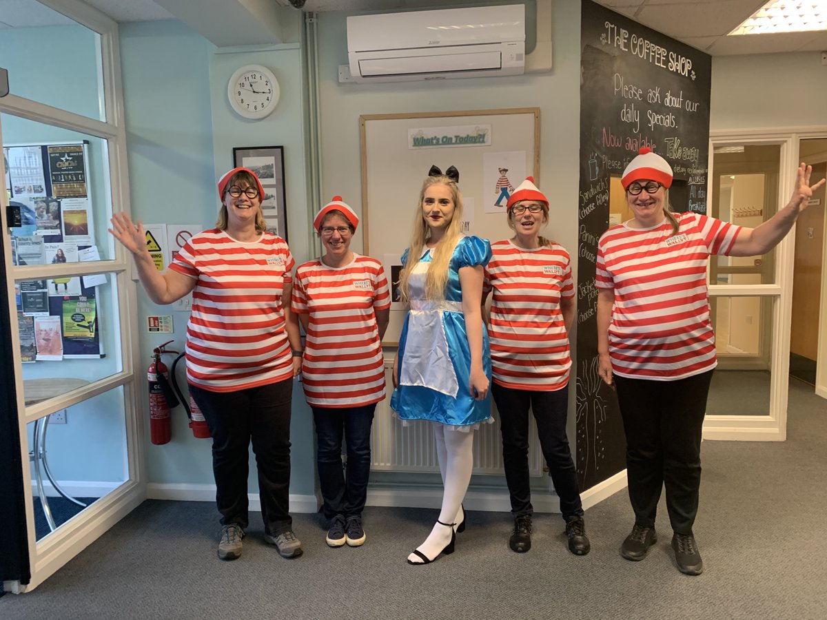 BrockworthCC's tweet photo. There's still time to come &amp; see us all in the spirit for world book day! Here at the community centre, we have 4 Wally's &amp; Alice!! https://t.co/ceqHcvQWJ2