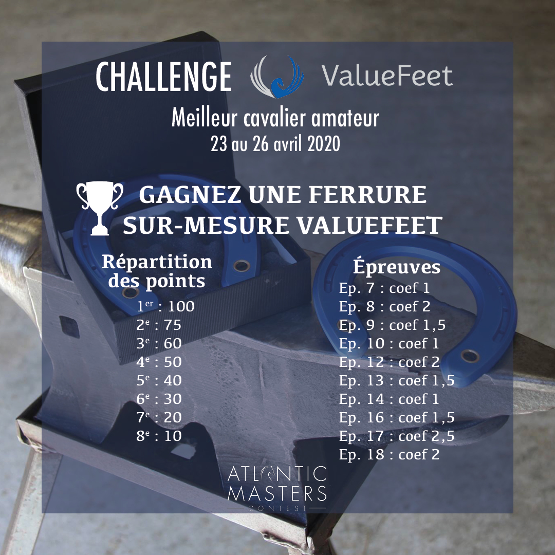 ContestMasters's tweet image. #PARTENAIRES 🤝

🏆 Le meilleur cavalier amateur du week-end se verra offrir une ferrure sur-mesure par ValueFeet.

Retrouvez le règlement sur notre site internet atlantic-masters.fr/challenges/

#AMC #Bordeaux #jumping #sport #partenaire #Leclerc #voyage