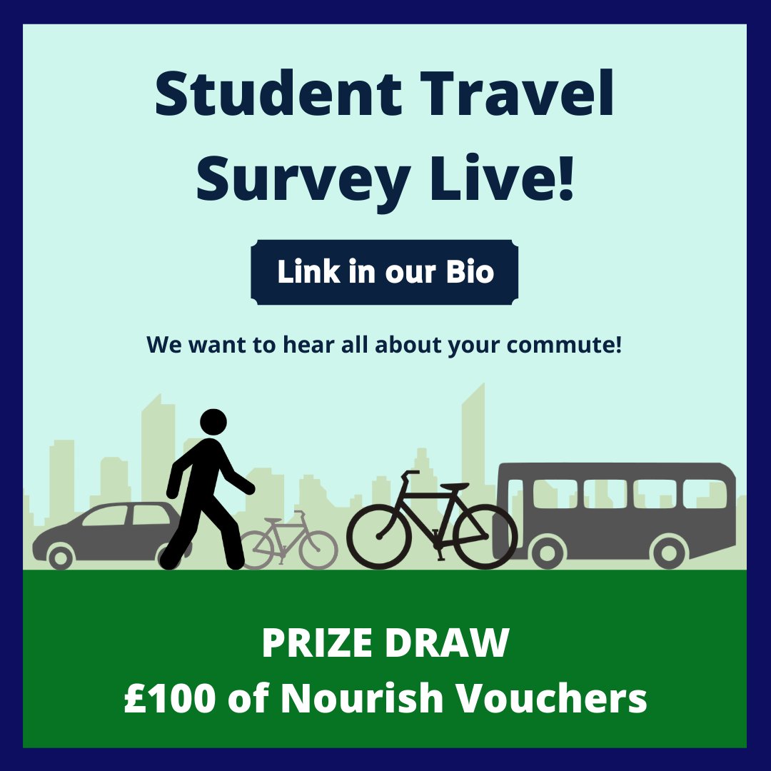 Strath_Eco's tweet photo. Our Student Travel Survey is now live!!! 🚶🚲🚌🚄🚗

Have your say and you could win £100 to spend in @StrathNourish's Flava to get you through those long study sessions.

https://t.co/XZNne8FiDS

@UniStrathclyde @StrathUnion @StrathApp https://t.co/6CNLTdNF8O