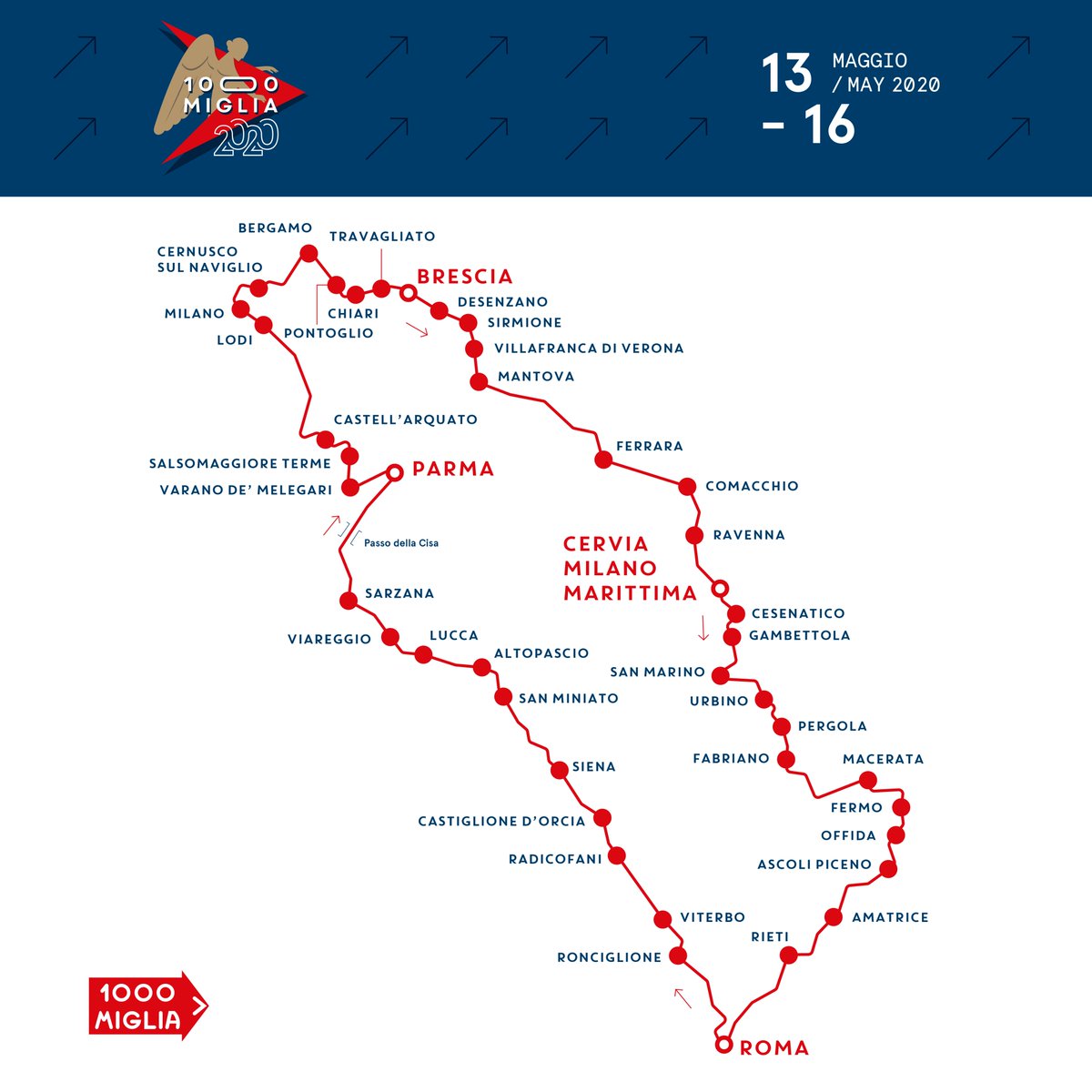 Don't miss any updates of the route of the most beautiful race in the world! Here are all the cities that will be crossed by the #1000Miglia2020.