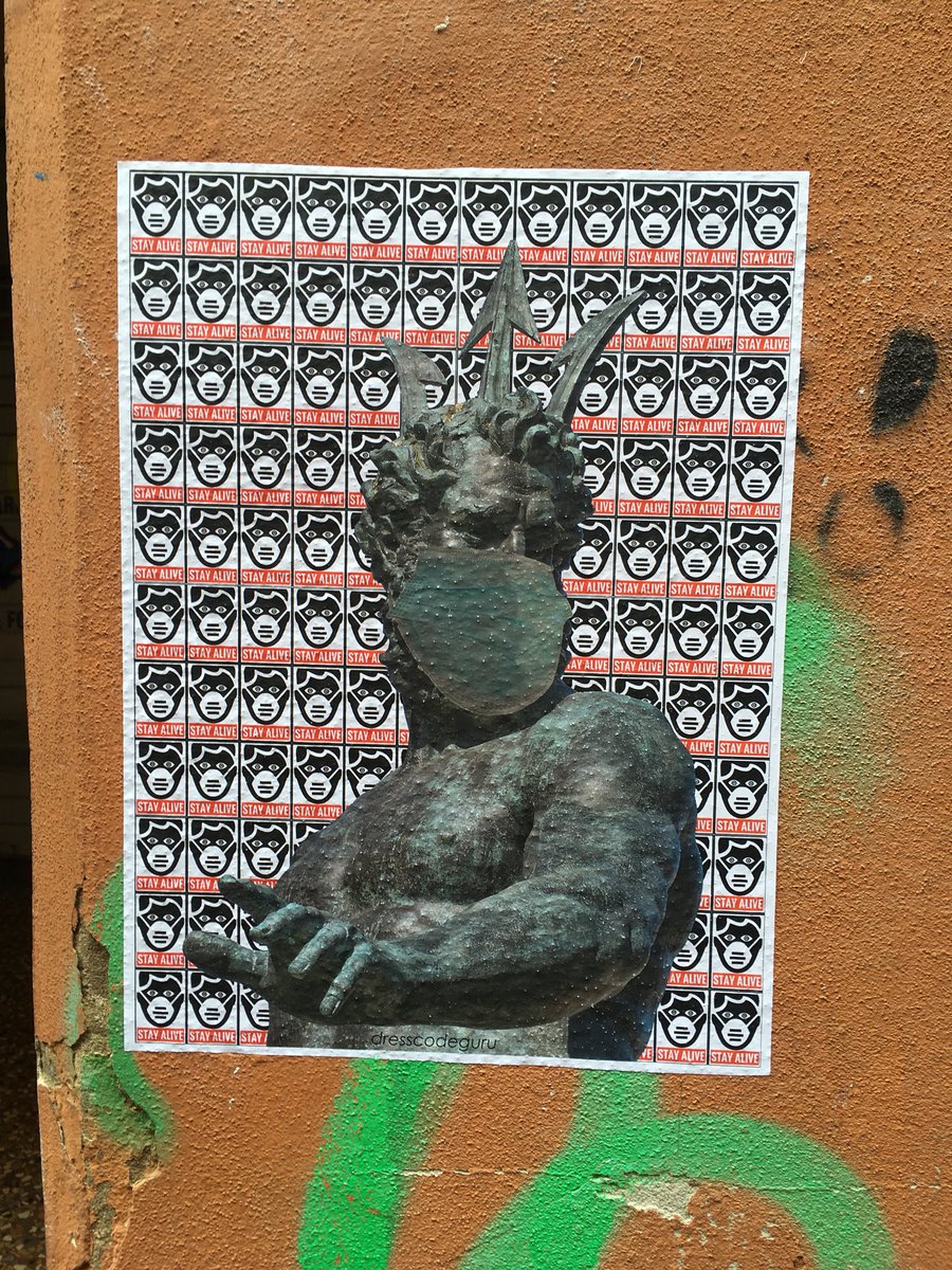 AliBess's tweet photo. Has it come to this? Even Nettuno? #Bologna #StreetArt #dresscodeguru #nettunoland #coronavirus #porcovid_19 https://t.co/OcsAf5XK0h