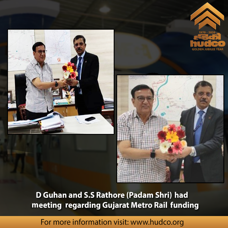 hudcolimited's tweet photo. On Feb’20, @DGuhan3 , #DFHUDCO, visited the Office of Gujarat Metro Rail Corporation Ltd. & had discussions with S.S.Rathore (Padma Shri), Managing Director, GMRCL on future business prospects in respect of funding Metro Rail Project in Gujarat.
#HUDCO #GurjaratMetroRail #Metro https://t.co/Hh5Qt71OHm