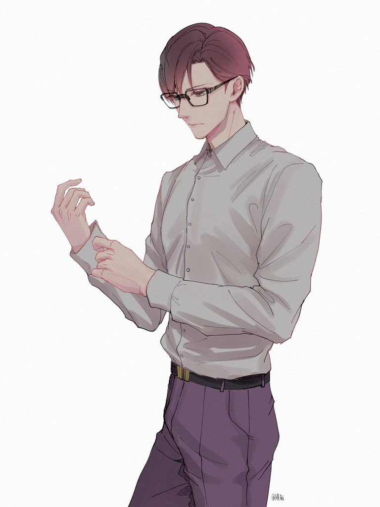 1boy male focus solo shirt glasses pants white background  illustration images