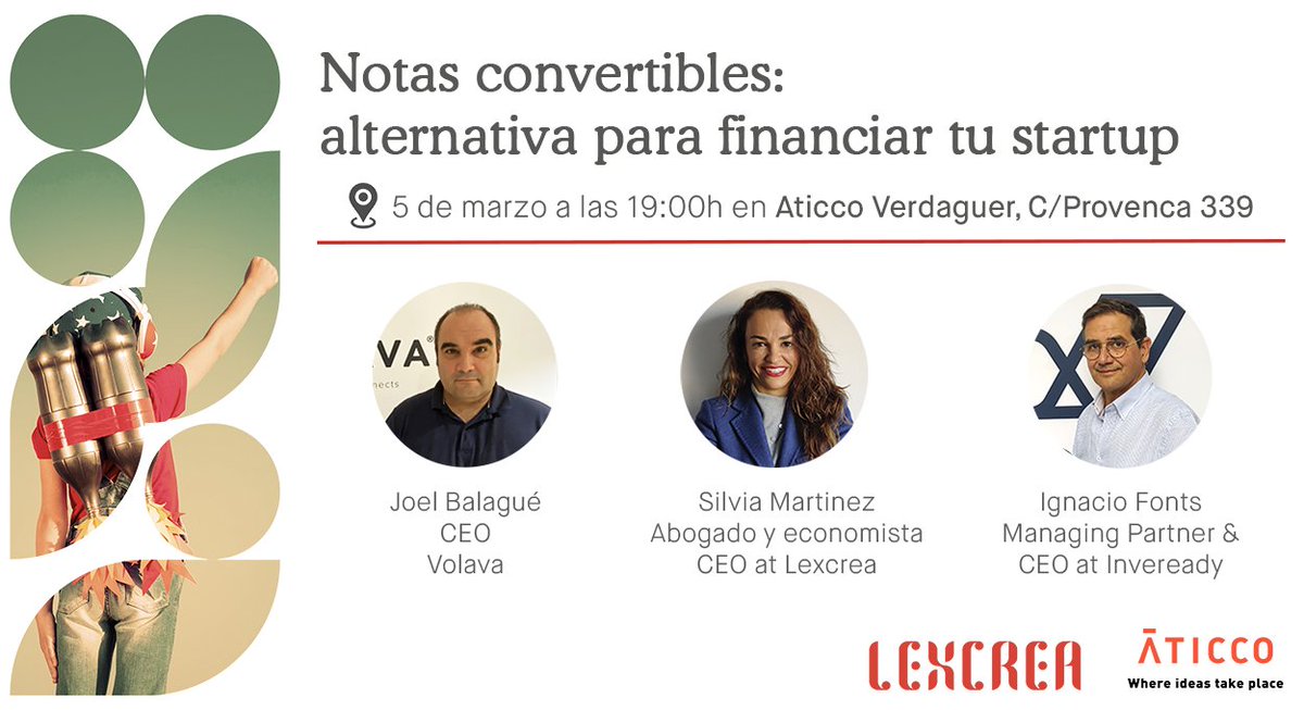Lexcrea1's tweet photo. ¡¿No puedes asistir al #LexEvent sobre las notas convertibles? No worries, we've got your back! Podrás verlo en Streaming en nuestro Twitter 😉
Si prefieres estar allí en persona y disfrutar del networking nos vemos en @AticcoCoworking a las 19.00h 💪 https://t.co/bg6sZmmJYL https://t.co/ntsNnHE3Co