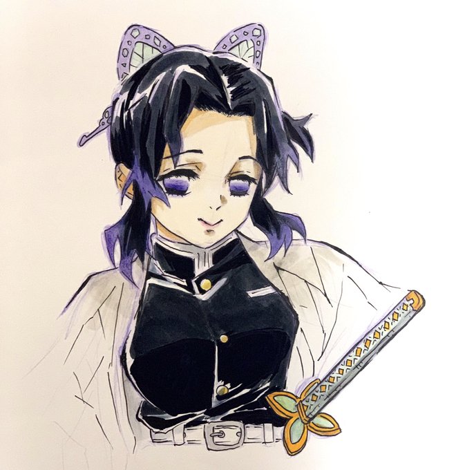 あさかわさんがTwitterに投稿した胡蝶しのぶ(鬼滅の刃)のイラスト。