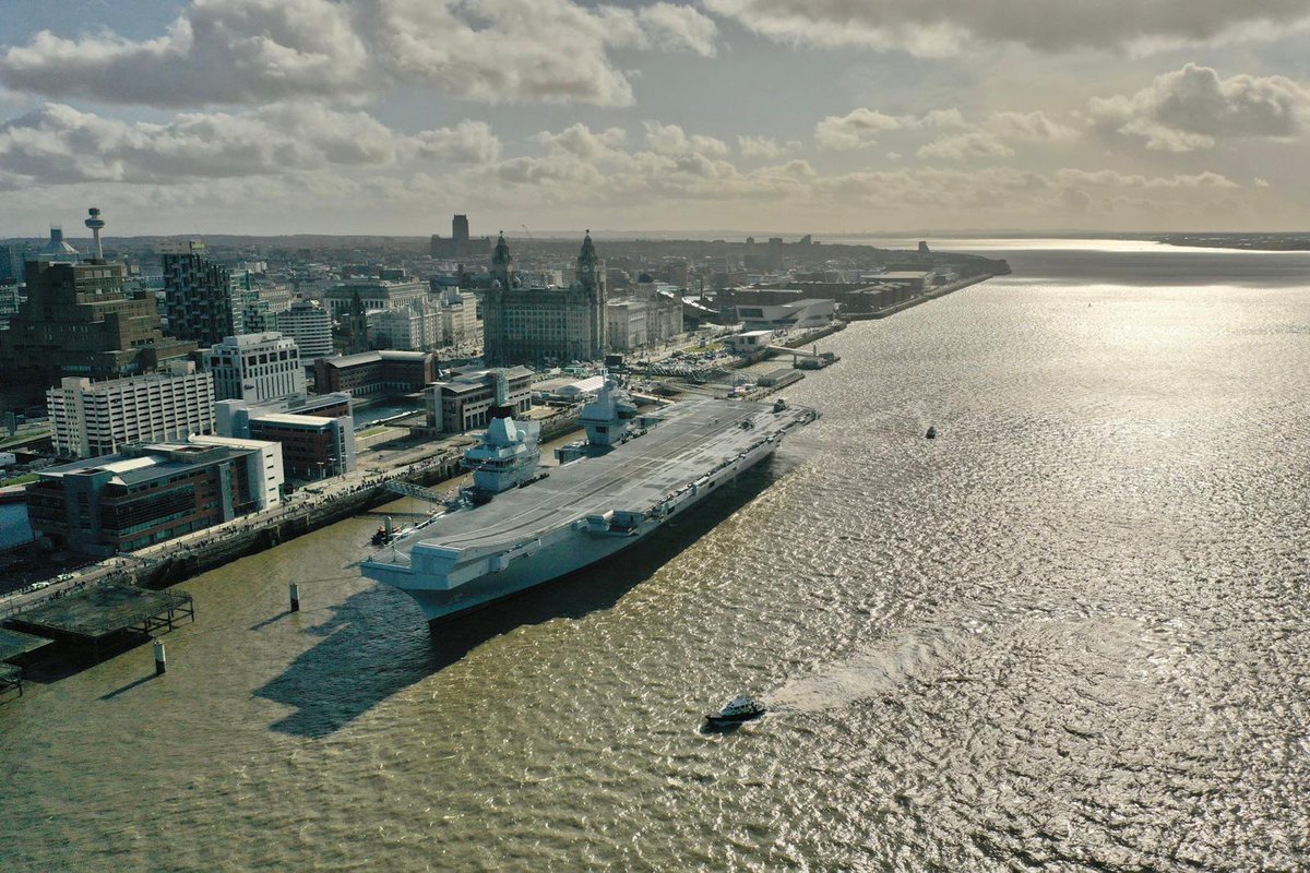 CultureLPool's tweet photo. #EVENT | It's nearly time to say goodbye to @RoyalNavy @HMSPWLS + we will certainly miss her. If you're coming down to @CruiseLpool to say goodbye, she will be leaving at 3.45pm on Friday 6 March - subject to weather + tidal conditions.🛳 #HMSPrinceOfWales 📸by @stratusimagery https://t.co/5TIjFCk6Em