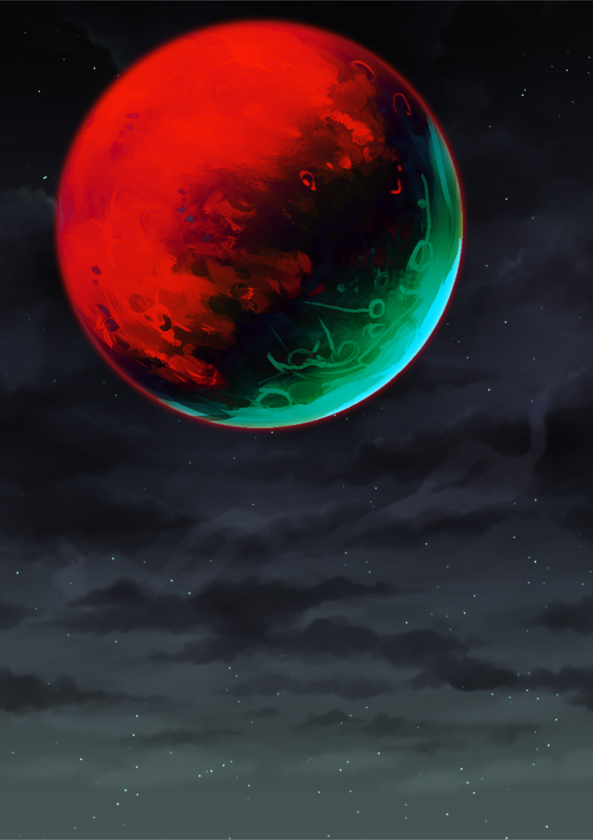 清涼銀河 例大祭 ち 02b このイラストの背景素材 赤い月にさらに赤い色を 差の絶対値 で合成したものだけど この異様な色の 月 イラストレーター 生瀬範義氏 の絵の雰囲気があって好き 角川文庫版 幻魔大戦 の表紙絵などが有名