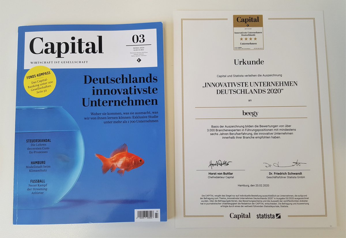 beegy_Team's tweet photo. beegy gehört zu den innovativsten Unternehmen im Bereich "Energie &amp; Umwelt" in Deutschland. Vielen Dank @capitalMagazin und @statista_com für diese Auszeichnung. Wir sind stolz.👑👏

https://t.co/fwyeexONPQ https://t.co/tNrfXQoUAk