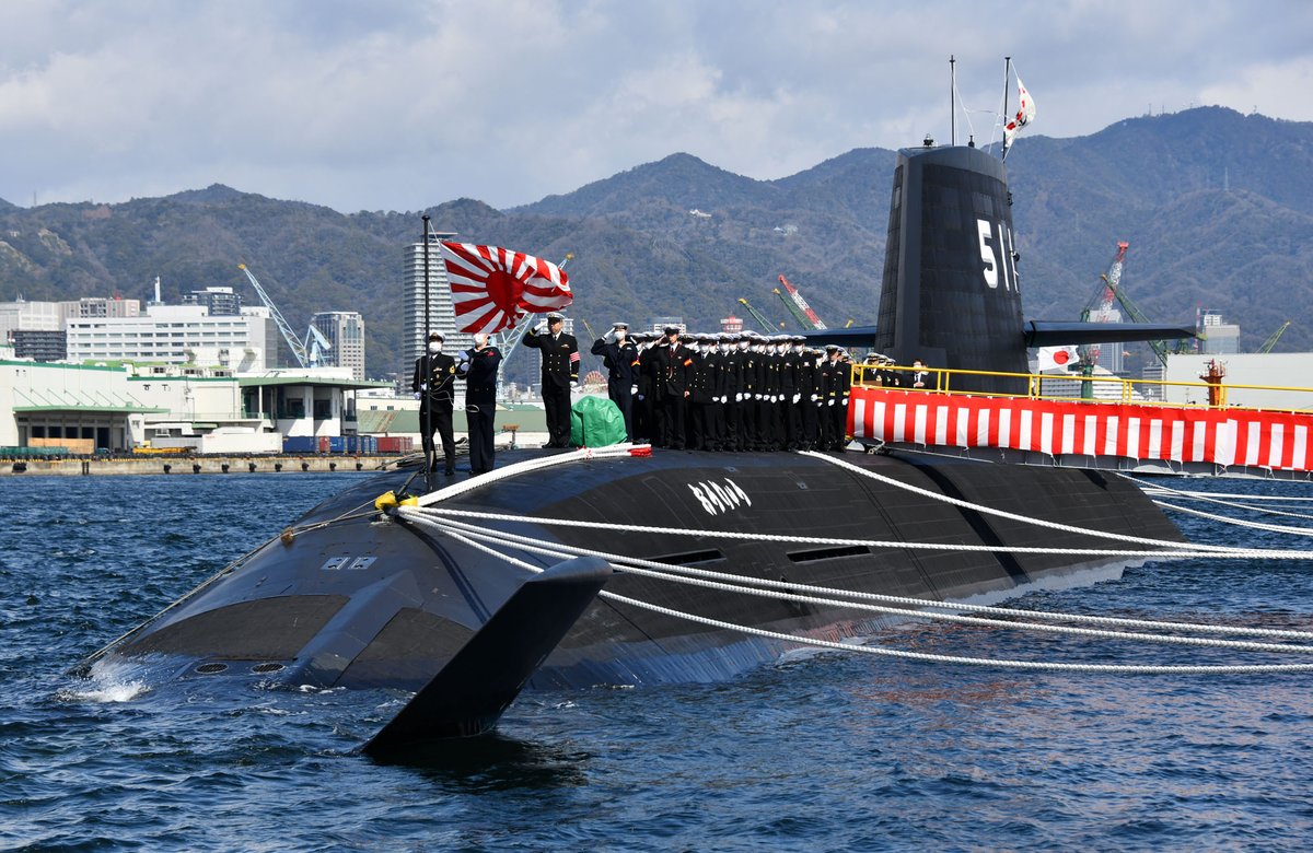 海上自衛隊　潜水艦　赤龍の支綱 3月5日、潜水艦「おうりゅう」の引渡式・自衛艦旗授与式が、三菱重工業