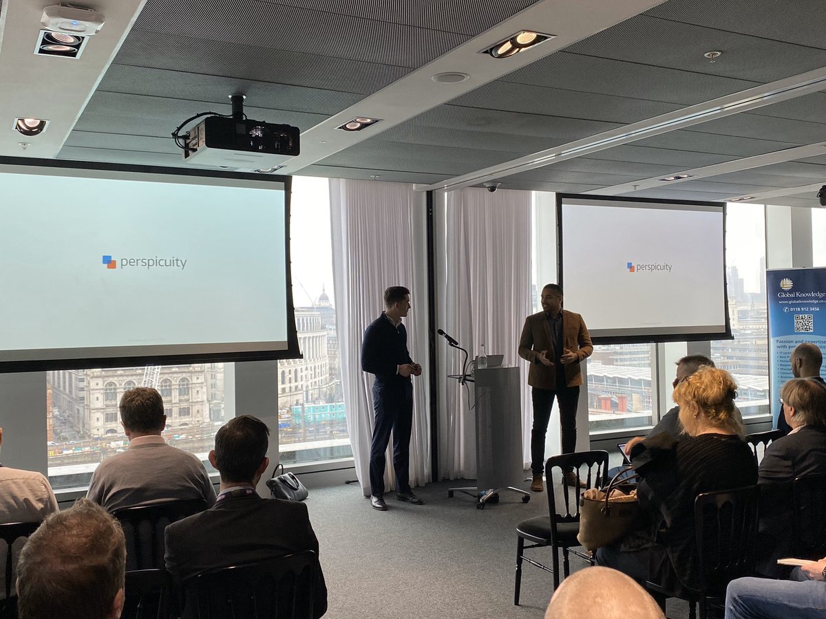 ElliottRCarter's tweet photo. @CharlieJGilbert &amp; Stephen Port kicking off governance in #MicrosoftTeams chat / demo at @Softcat event in London. https://t.co/Uh4bu13HQy