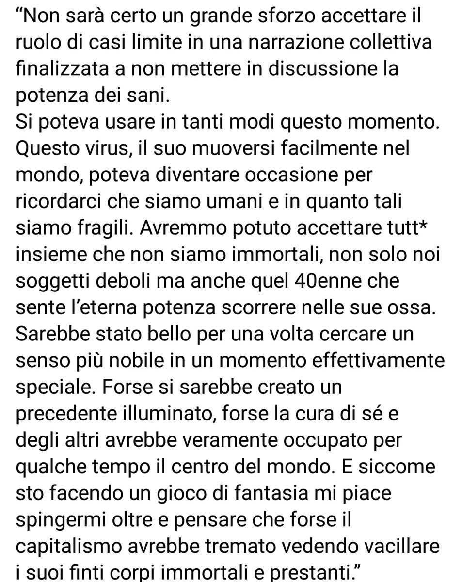 La situazione in cui ci troviamo ci spinge a sospendere le attività.Nel dubbio di nn poter garantire la giusta tutela ai corpi fragili,ai soggetti deboli e altrettanto nell’incertezza che ci piaccia affidarci alla potenza dei sani decidiamo di rimanere chiusi per alcuni giorni...