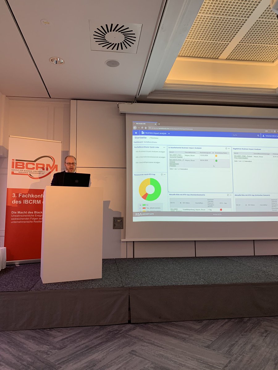 IBCRM_e_V's tweet photo. Sebastian Cacassia von #NTT Security stellt die auf dem BIA Anwenderleitfaden des IBCRM e.V.  basierende Digitalisierung der #BIA in RSA Archer vor.  #IBCRM2020 #BusinessImpactAnalyse https://t.co/X69tp0OYqC