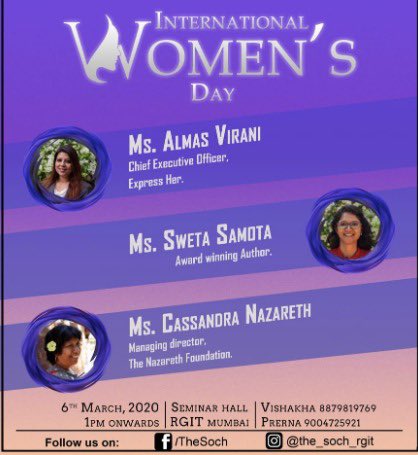 swetasamota's tweet image. Looking forward to this event @ChangeOrg_India at #RGIT #InternationalWomensDay2020 with @almasvirani11 @cassynaz @thatguyshubham