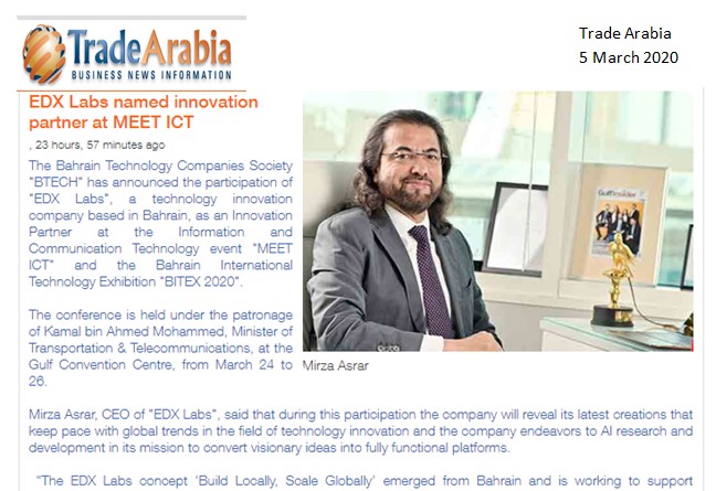 TeamEdxLabs's tweet photo. EDX Labs named "Innovation Partner" at #MEETICT
https://t.co/A1ZzcuWxxm
#BITEX #BAHRAIN #4IR #TECH #MENA #AI https://t.co/RfUVUeOqab