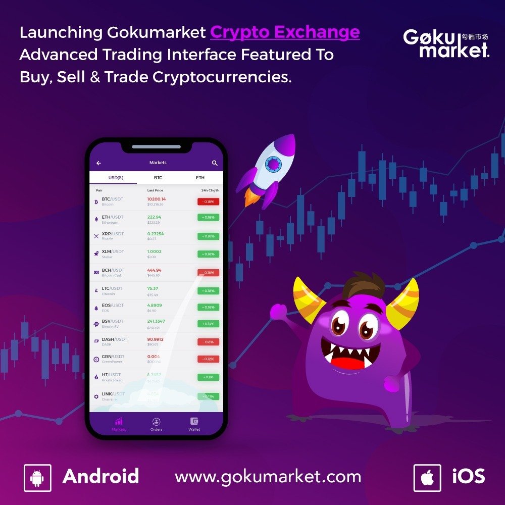 GokuMarket's tweet photo. 📢 Dear #GokuMarket users our Cryptocurrency #Exchange is now live 🚀 with limit &amp; market #trading for 50+ pairs! 
Soon we will announce top 10 traders of the month &amp; their prizes!!!🎁✈️
Stay tuned!
👇
Android 📲 https://t.co/EnorLN57pG
iOS 📲 https://t.co/88HN2yRKJJ
#Blockchain https://t.co/z9rdu5BGFb
