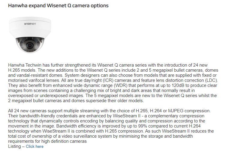 HanwhaVisionEU's tweet photo. We were featured on @EETEuropartsUK Feb newsletter, highlighting #WiseStreamII, our data compression technology which reduces the cost of ownership of a #videosurveillance system by minimising the storage & bandwidth requirements for HD cameras. 👌
https://t.co/ap0DCqO21Y https://t.co/uH2bWtlIpa