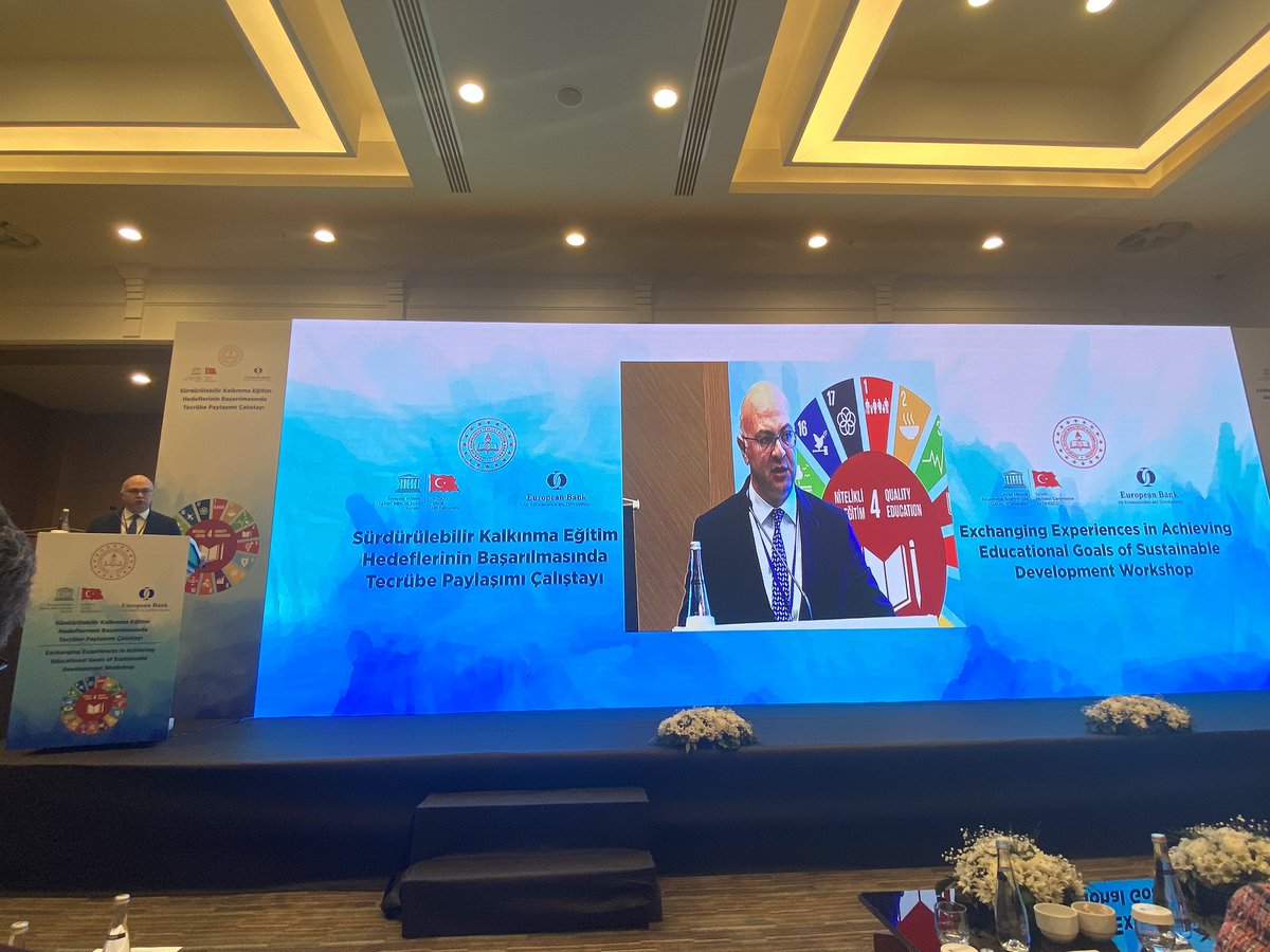 AlaraOzogul's tweet photo. Our @uvez_mehmet delivering his opening speech at Exchanging Experiences in Achieving Educational Goals of Sustainable Development Workshop organised by @EBRD in partnership with the Ministry of National Education and UNESCO Turkey 🇹🇷 
#EBRDmore #EBRDinclusion https://t.co/ET1tm2dZG7