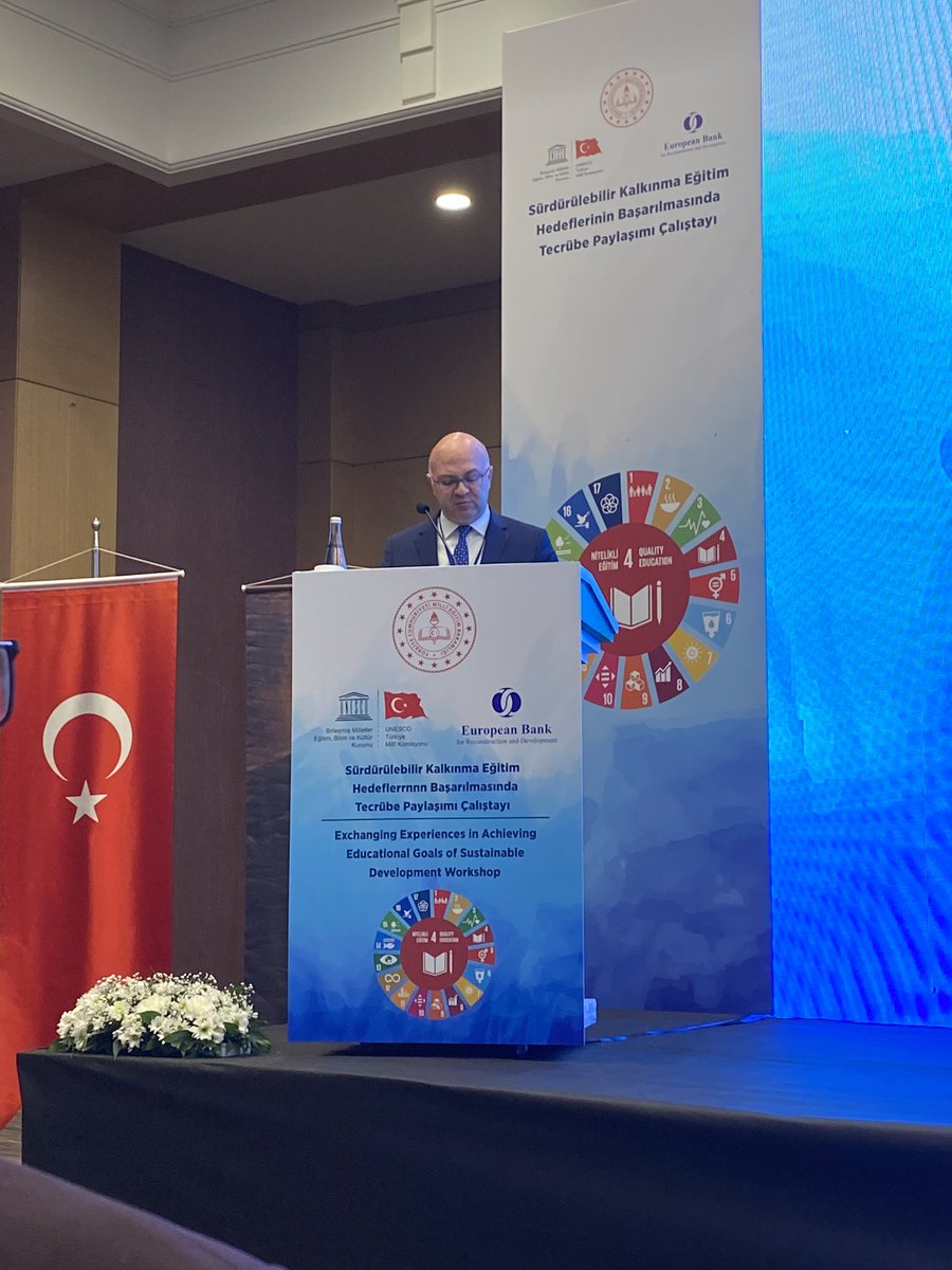 AlaraOzogul's tweet photo. Our @uvez_mehmet delivering his opening speech at Exchanging Experiences in Achieving Educational Goals of Sustainable Development Workshop organised by @EBRD in partnership with the Ministry of National Education and UNESCO Turkey 🇹🇷 
#EBRDmore #EBRDinclusion https://t.co/ET1tm2dZG7