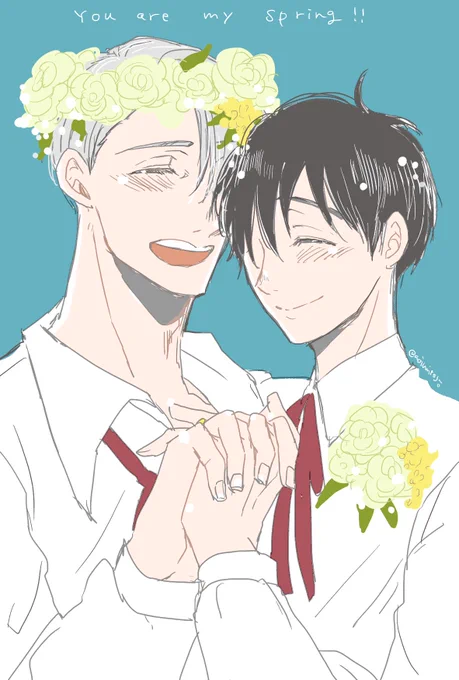いがぐりさん【@bone1756】からいただいた指を絡めあう二人です!可愛いお題ありがとうございます～～!!この衣装だいすき～!! 