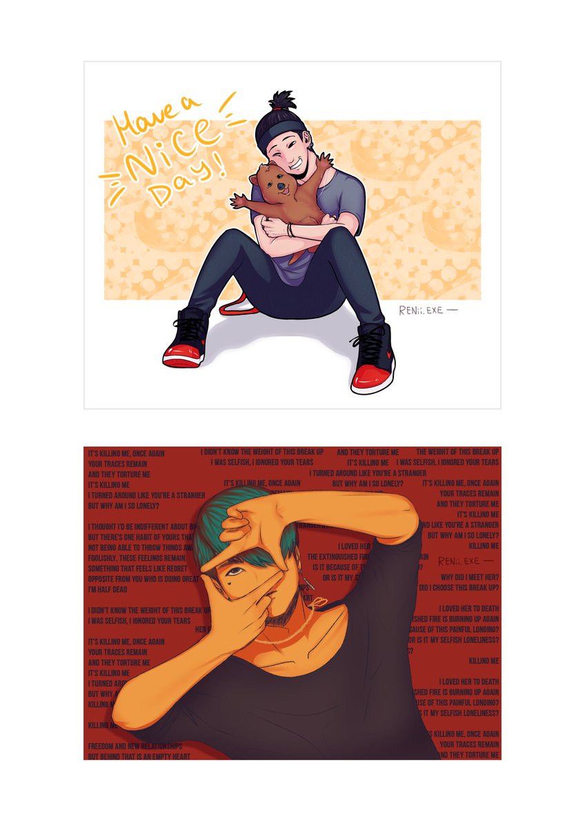  RENii.EXE | Alex <iKON> art prints sell $1 USD each art print (~10-15cm). These are examples, any of my arts could be printed on your request. You can choose my arts from here:  https://twitter.com/i/events/950382367839064064 Interested in GO message in DM. #iKON  #아이콘