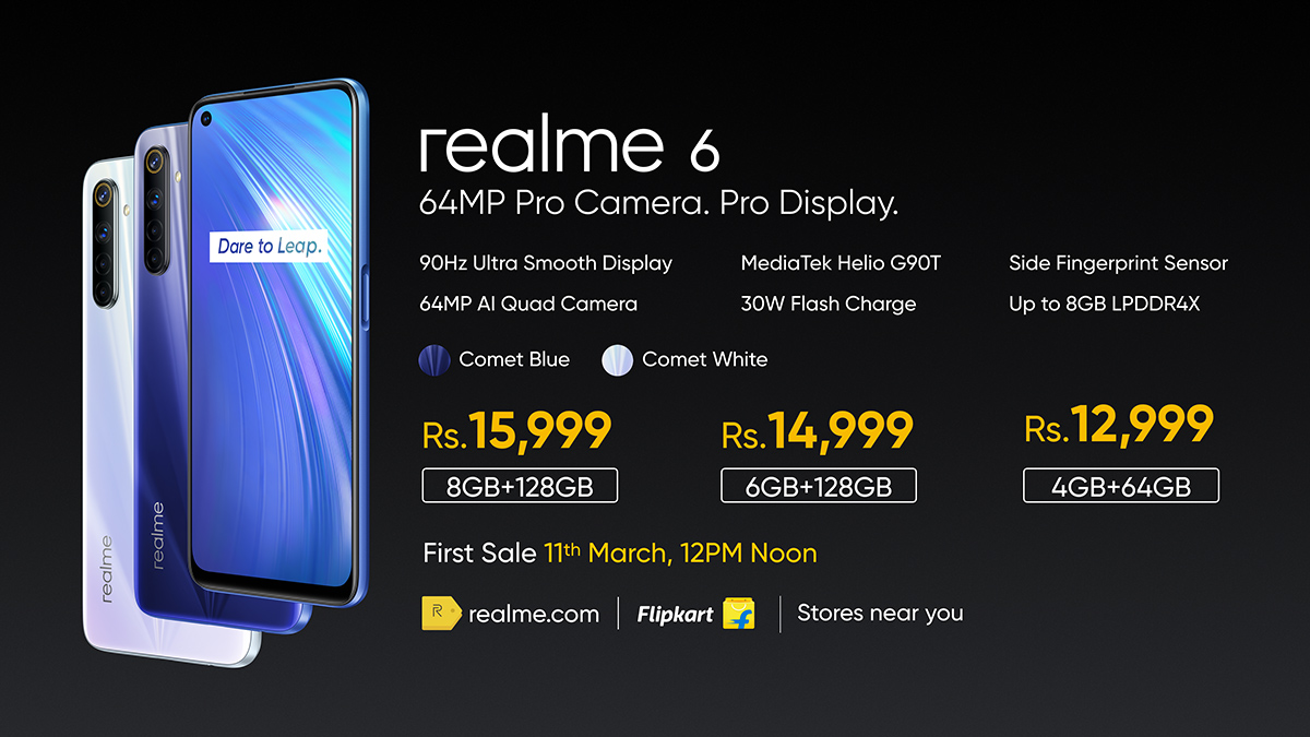 MadhavSheth1's tweet image. The best choice in its price segment, meet the 64MP #ProCameraProDisplay #realme6!

Available in:
4+64GB, ₹12,999
6+128GB, ₹14,999
8+128GB, ₹15,999

First sale begins at 12PM, 11th Mar. on realme.com &amp;amp; Flipkart