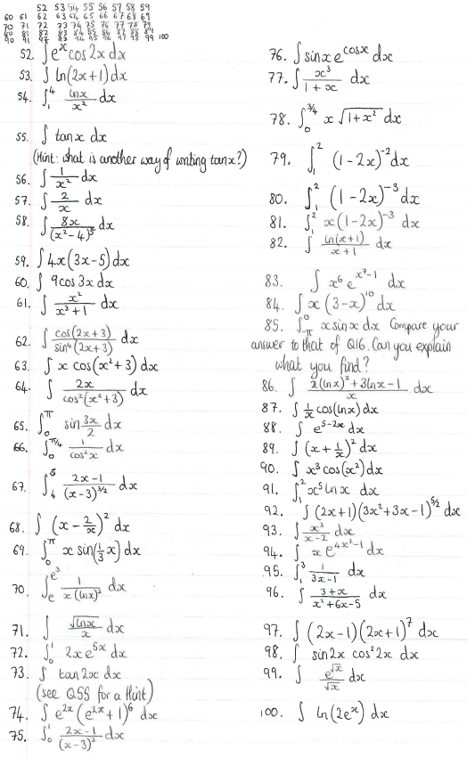 HoneywillTim's tweet image. I am v happy to share any resources people want, but a lot of them are handwritten... is that ok?
E.g.:&quot;Lots of lovely integrals&quot; that I give as a work-at-this-through-the-yr worksheet for Yr 13. E-mail me (honeywillt@khviii.net) if you want detailed worked solutions and answers.