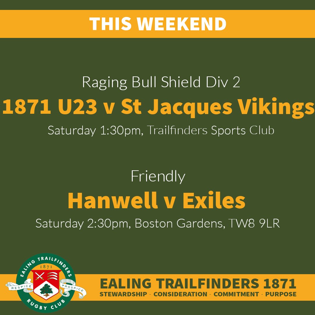 EalingRugbyMens's tweet photo. Just two games this weekend. A big one at home as we welcome @StJacquesRFC from Guernsey after a wet and wild away encounter in November. The Exiles keep sharp for the play-offs with a friendly at @hanwellrfc.
#ealingrugby #ealing1871 #ealingexiles https://t.co/w9UqQzsTNC