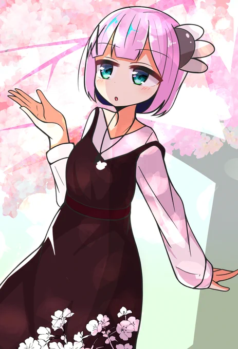 桜とキャミワンピの女子力高め千代田桃を描きたかった  #まちカドまぞく