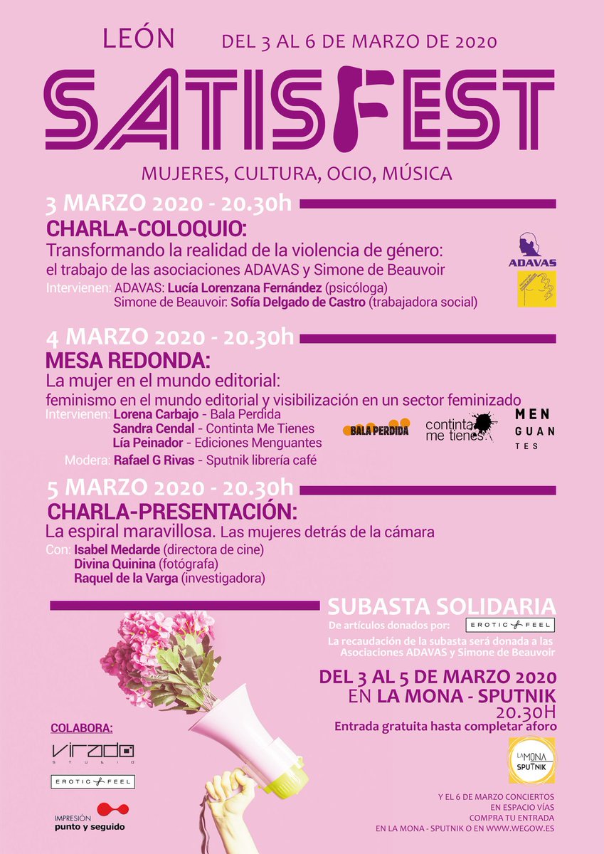 Hoy a las 20:30 hablaremos de las mujeres detrás de la cámara en #Satisfest organizado por <a href="/Sputnik_lc/">Sputnik librería café</a> y <a href="/lamonaseviste/">LA MONA PRODUCCIONES 360</a>

Junto con Divina Quinina y Raquel de la Varga abordaremos este tema a través de mi opera prima "La espiral maravillosa" sobre las pioneras del cine.