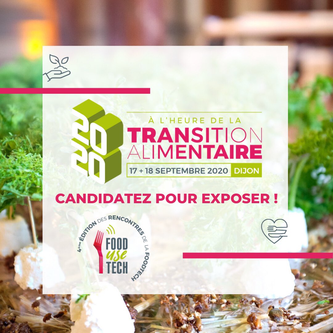 📢🗓 Vous êtes une #startup engagée dans la #TransitionAlimentaire ? Candidatez pour exposer à Food Use Tech 2020 : à l’heure de la transition #alimentaire ! 🍽

Comment ? Il suffit de remplir le questionnaire 👉 bit.ly/32rTsQC

Plus d’infos 👉 foodusetech.fr