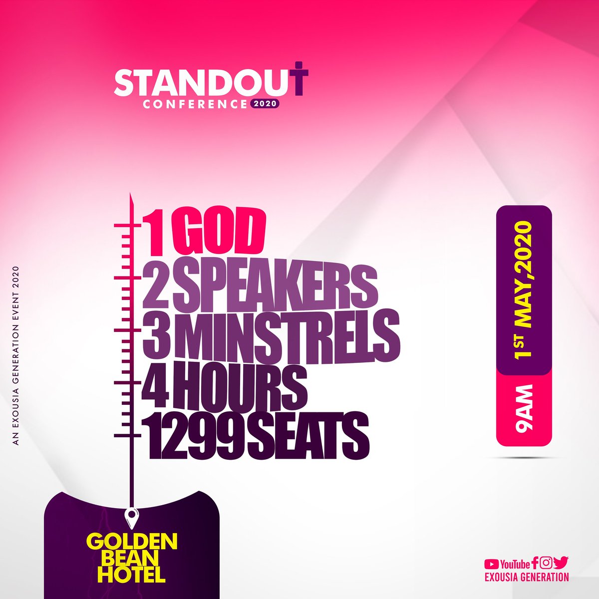 PhilOpokuNelson's tweet photo. 1 #God
2 #Speakers
3 #Minstrels
4 #Insightful hours
5 #1299 Seats
*2020 STANDOUT CONFERENCE* is a full package...You don't want to miss out
#StandoutConference
#NotbyMIGHT
#NorbyPOWER
#ExousiaGeneration
#GoldenBeanhotel https://t.co/Ahca7tPqT7