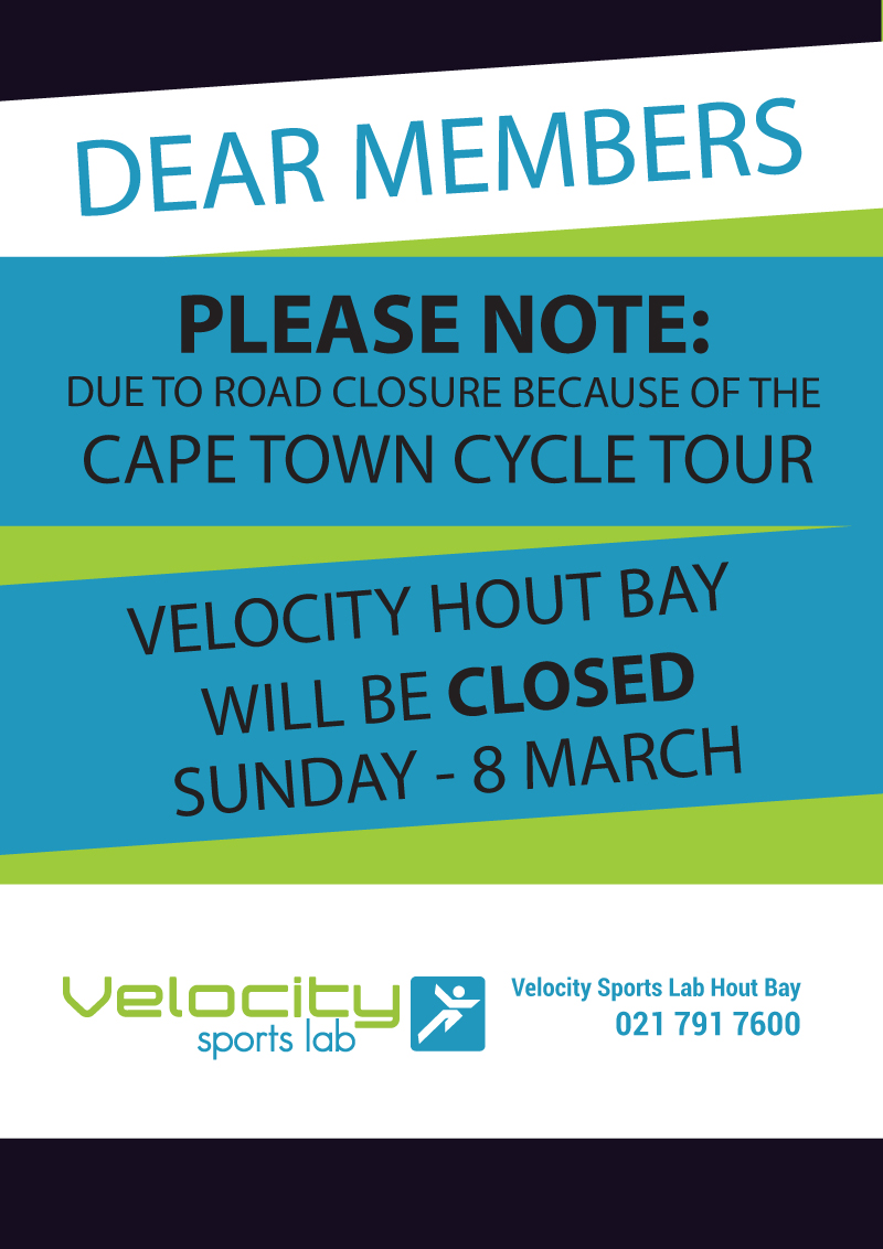 VSLHoutBay's tweet photo. Velocity members please note: due to road closure caused by the CTCT, we will be closed this Sunday - 8th of March. Sorry for any inconvenience caused! Good luck to all of those involved in the Cape Town Cycle Tour! 

#CTCT #velocitysportslab #cycle #fitness #capetown #cycling https://t.co/pO7UBxJmXI
