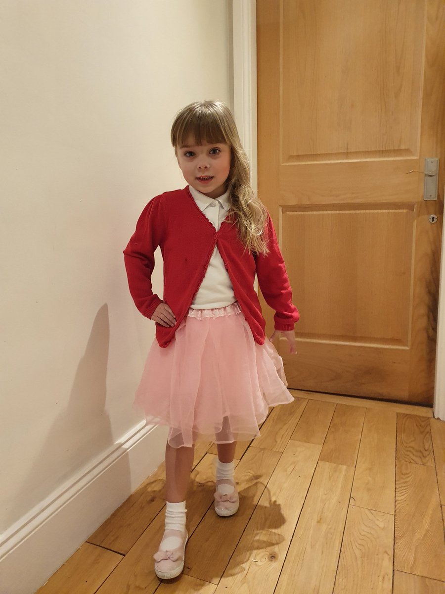 Son1973's tweet photo. Eva's World Book day -dress up as a word - Half school half party!! "Indecisive"  😍 @CollierleyPri https://t.co/SPgZPFcJxd