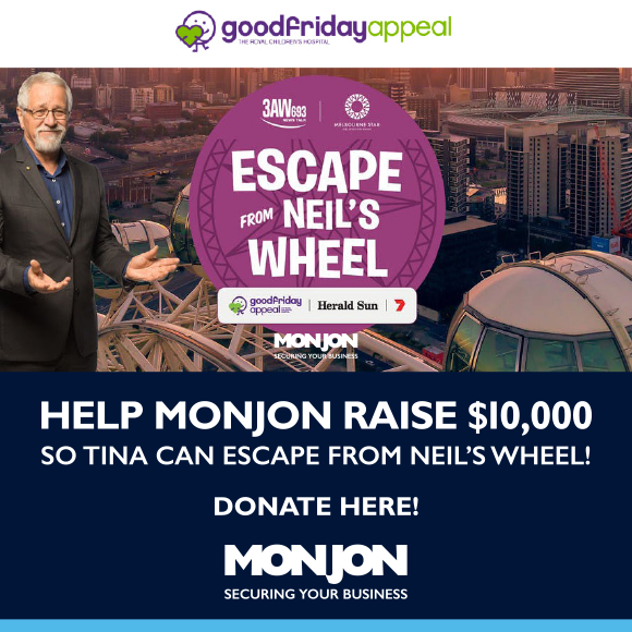 Monjon are proud to be involved in 3AW's Neil's Wheel - AND WE NEED YOUR HELP. Please donate and help us raise $10,000 so our team can escape from Neil's Wheel TOMORROW!

Thank you in advance for your generosity, it means a lot.

Donate here: lnkd.in/fCUZ75N
