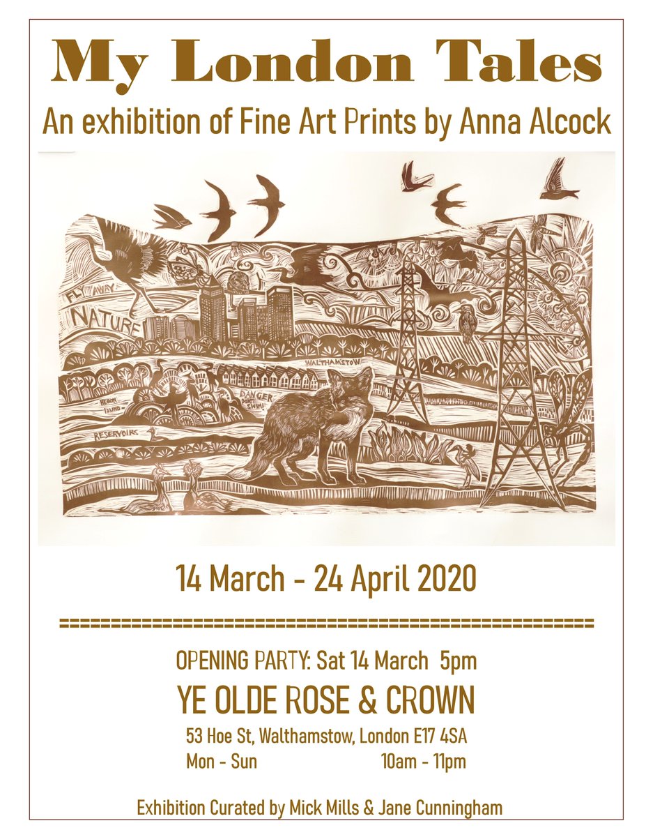 annatheartist's tweet photo. Excited to start preparations for this exhibition @roseandcrownpub
Please join us for the opening on
Saturday 14 March 5pm
Thank you to Mick and Jane for curating!
#walthamstow
#printmaking
#fineartprintmaker https://t.co/4AHn7sbRKY