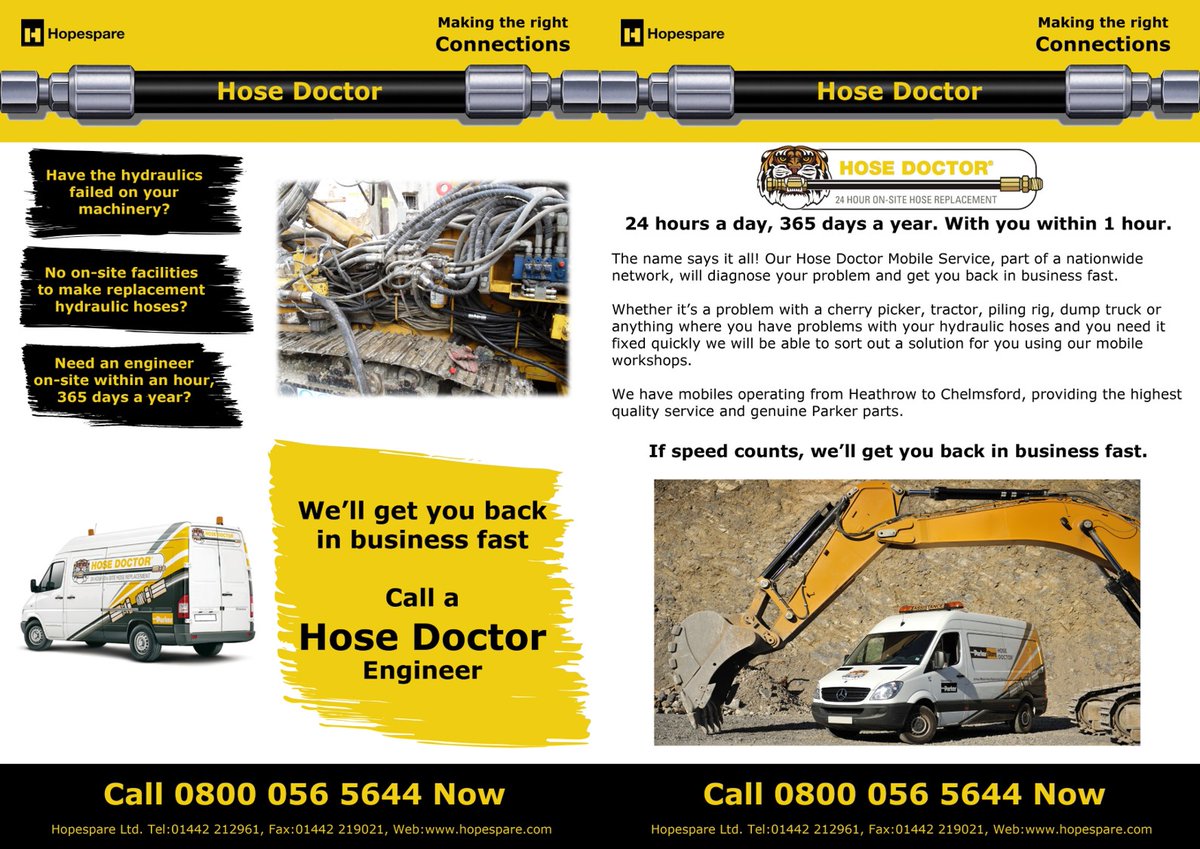 Hopespare's tweet photo. Our mobile service engineers are on call 24/7 for all your on site hydraulic requirements #Hopespare #hosedoctor #24hourcallout #mobileservices https://t.co/iD4hZOMqlK
