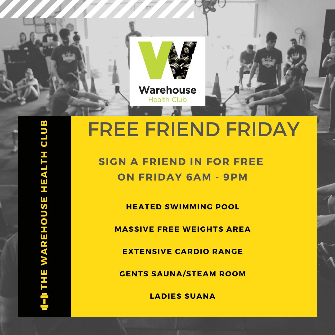 WarehouseHealth's tweet photo. #freefriendfriday #freebies #warehousehealthclub #localgym #aberdeen #fitness #health #fun #proudtobelocal #wellbeing #gainz #weightloss #gymlife #fitfam #trainforfree #justmove #gym #strength #movemorelivemore #swim https://t.co/5PbUA3DSmk