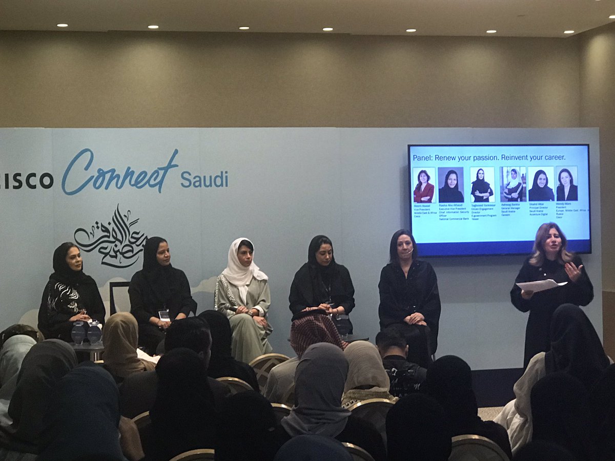 Osama_Alzo3bi's tweet photo. Awesome panel discussion with #Cisco MEA VP Reem Asad and @wendymarscisco at #WomenofCisco at #CiscoConnectSaudi #SheMakesPossible #Innovations #leadership https://t.co/XCDgesJy1V