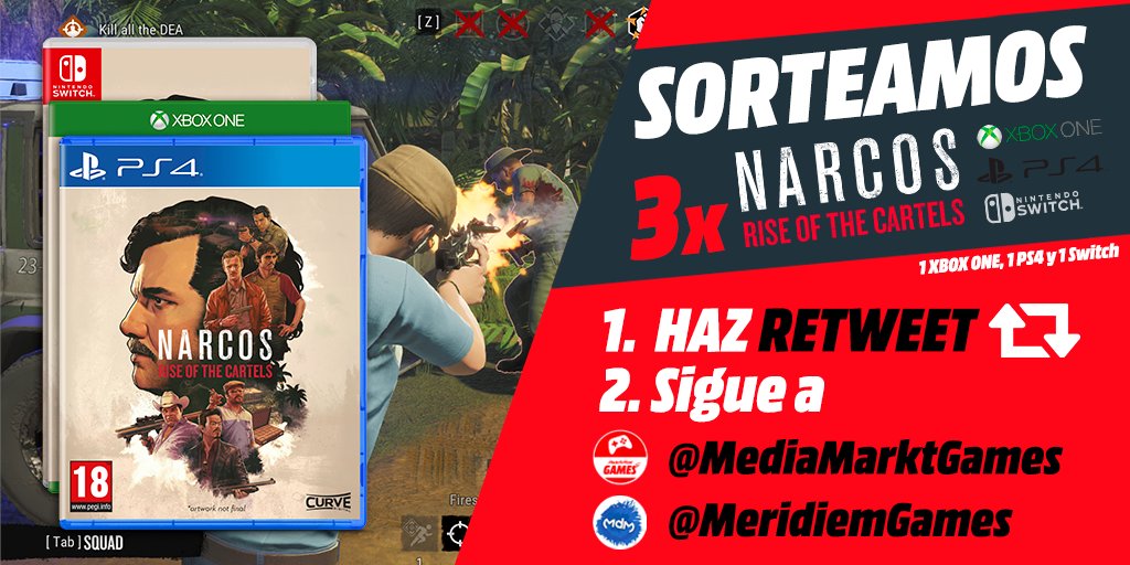 MediaMarktGames's tweet photo. 🔥💰🧨 SORTEAMOS 3 #NarcosRiseOfTheCartels para sentirte como El Patrón o enrólate en la DEA🔥💰‼️ 

1⃣Dale RT
2⃣Sigue a @MediaMarktGames y @MeridiemGames

¿Plata o plomo? Aquí lo tienes 👉 https://t.co/zbffmJooRT

Hasta el 8/03 #Sorteo BBLL⚙️ https://t.co/BEUo0X6kT6 https://t.co/paRYplAB7m