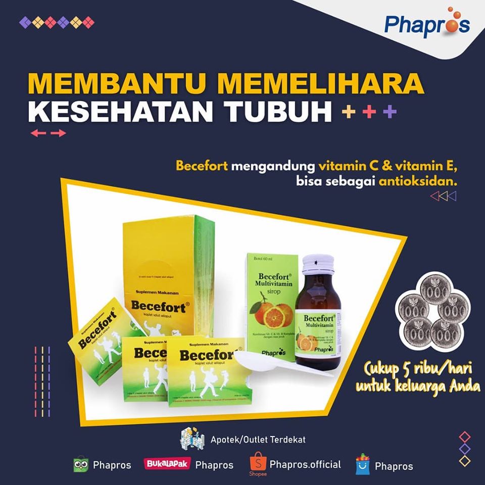 Saat berbagai penyakit termasuk virus corona yang mulai meresahkan masyarakat, Sobat harus selalu menjaga daya tahan tubuh. Selain dengan makanan bergizi, sering mencuci tangan dengan rutin untuk pencegahan, Sobat juga bisa minum BECEFORT setiap hari untuk memelihara kesehatan.