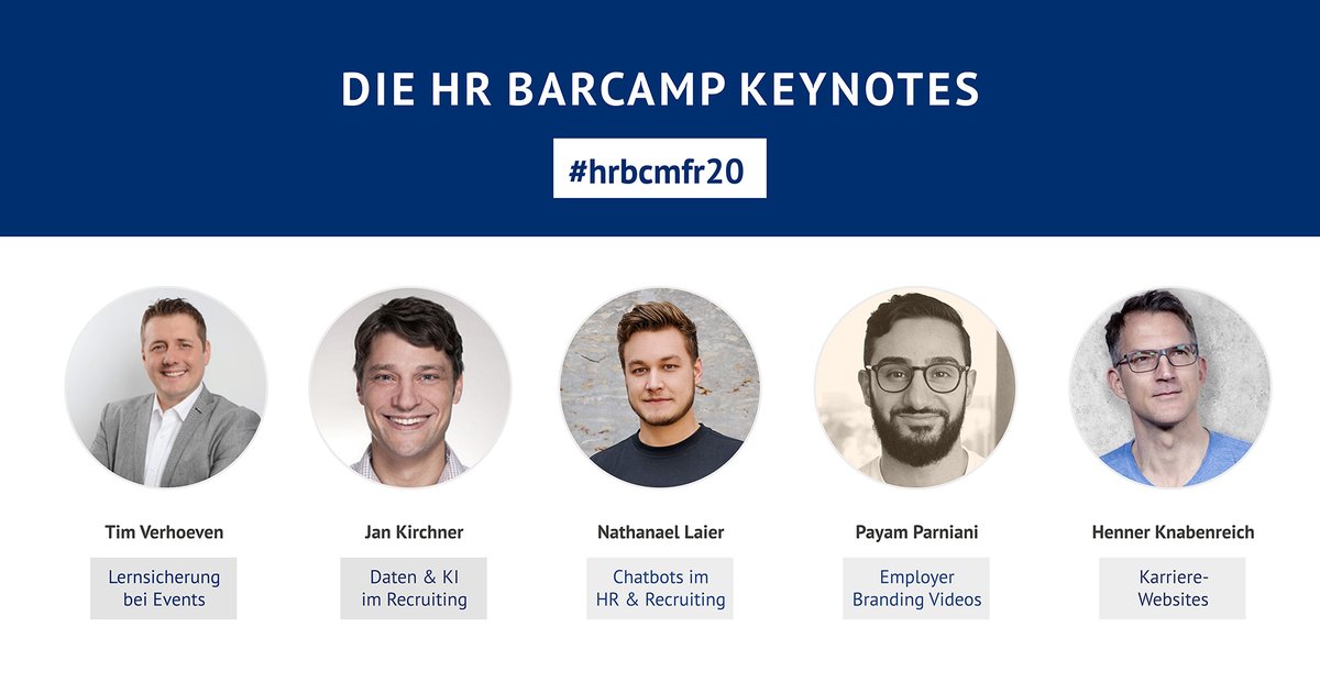Dieses Jahr neu beim HR Barcamp: Keynotes 🎉Neben den klassischen Barcamp Sessions kannst Du Dich dieses Jahr auf 5 spannende Keynotes freuen! <a href="/Tim__Verhoeven/">Tim Verhoeven</a> <a href="/jankirchner/">Jan Kirchner</a> <a href="/LaierNathanael/">Nathanael Laier</a> <a href="/PParniani/">Payam Parniani</a> @pm2null #hrbcmfr20 #keynotes #keynotespeaker #HR #Recruiting